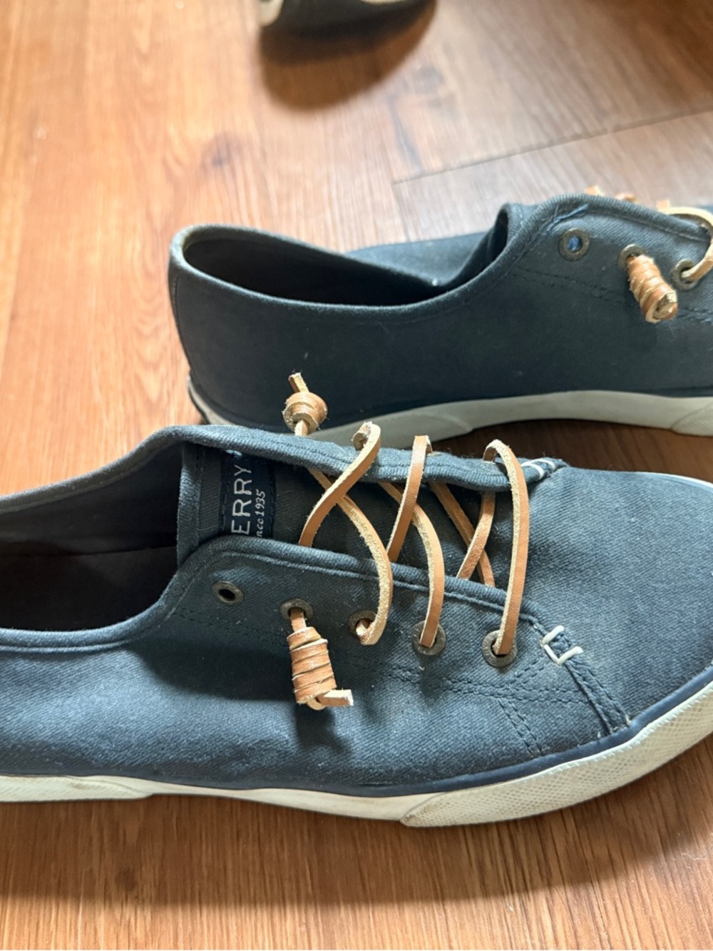 Sperry Navy Canvas Boat Shoes with Tan Leather Laces